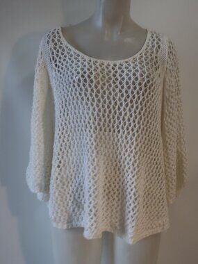 NWT Womens Lipsy London (Item-23) White Open Knit Mesh Cafe Pullover Sweater M